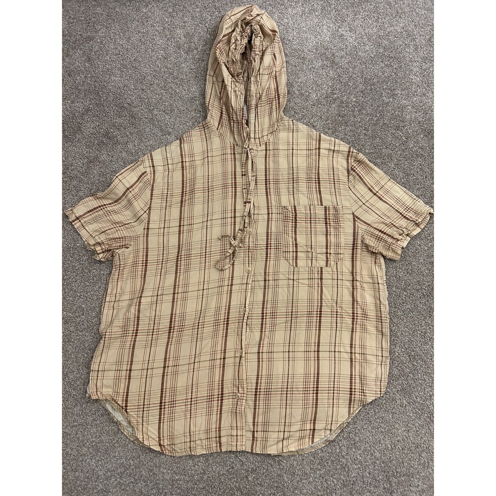 Stylenanda Plaid Hooded Shirt Womens One Size Tan Brown Excellent Short Sleeve